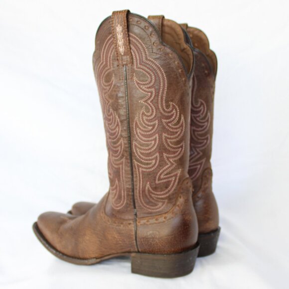 Ariat Round Up Brown leather Western cowboy rodeo equestrian Boots embroidered 8 - Picture 6 of 9